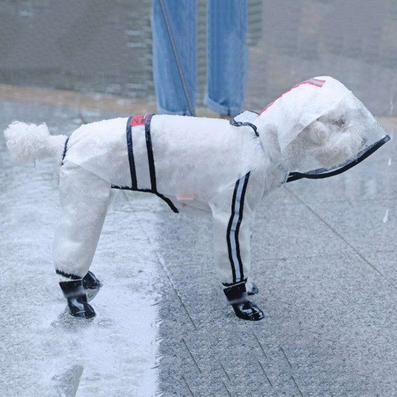 Dog Raincoat Puppy Four Feet Hooded Transparent Waterproof Windproof Teddy Small Large Dogs Rain Out Clothes For Pet Supplies