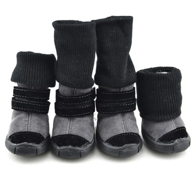 4pcs/Set Thick Fur Pet Dog Shoes Bottom Slip-resistant Waterproof Small Dogs Shoes Winter Warm Snow Boots For Puppy Cats Teddy