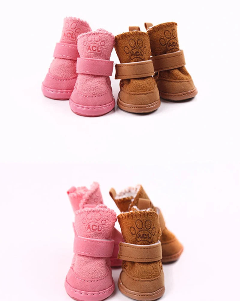 4pcs/set Pet Dog Shoes Winter Warm Shoes for Small Medium Dogs Anti-slip Puppy Rain Snow Boots Footwear Dog Walking Sneakers