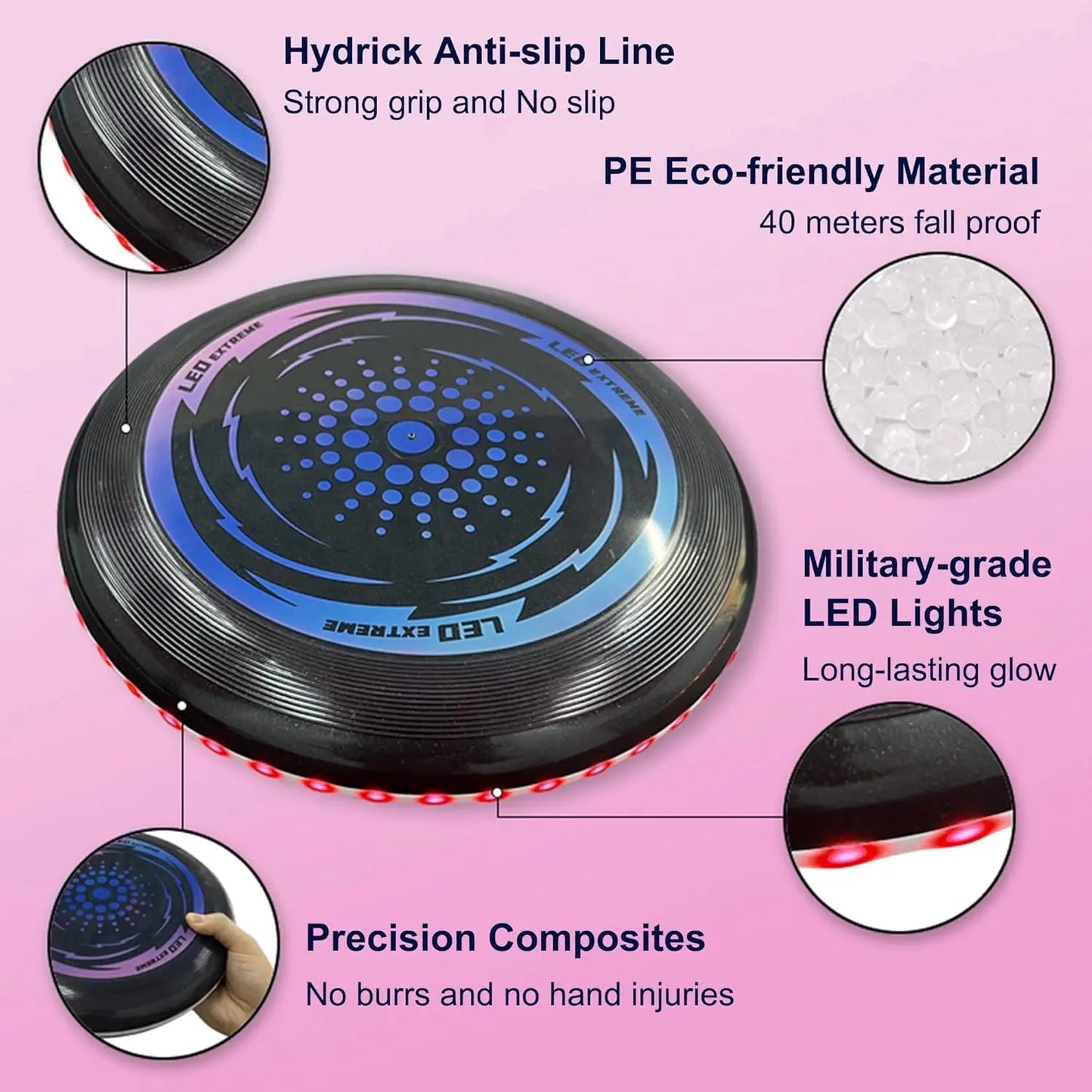 1PC LED Flying Disc, 49LED Luminous Decompression Throwing Disc Toy, 10.63in Lightweight Stress Disc Toy for Outdoor Sports Game