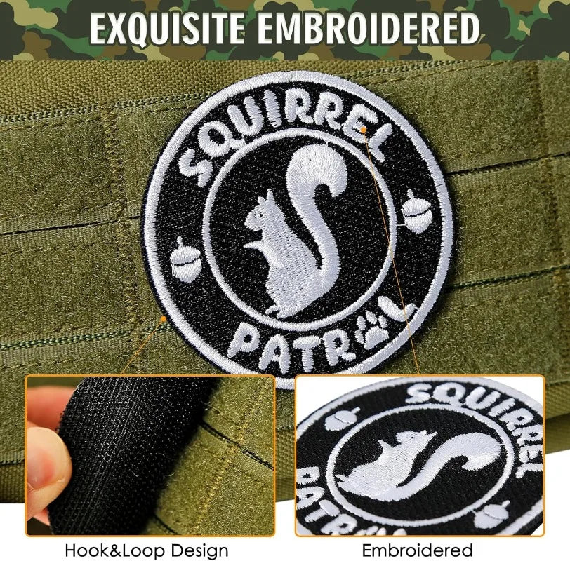 1 Pc Squirrel Patrol Patch Funny for Dog Vest Dog Harness and Backpacks Caps Jackets