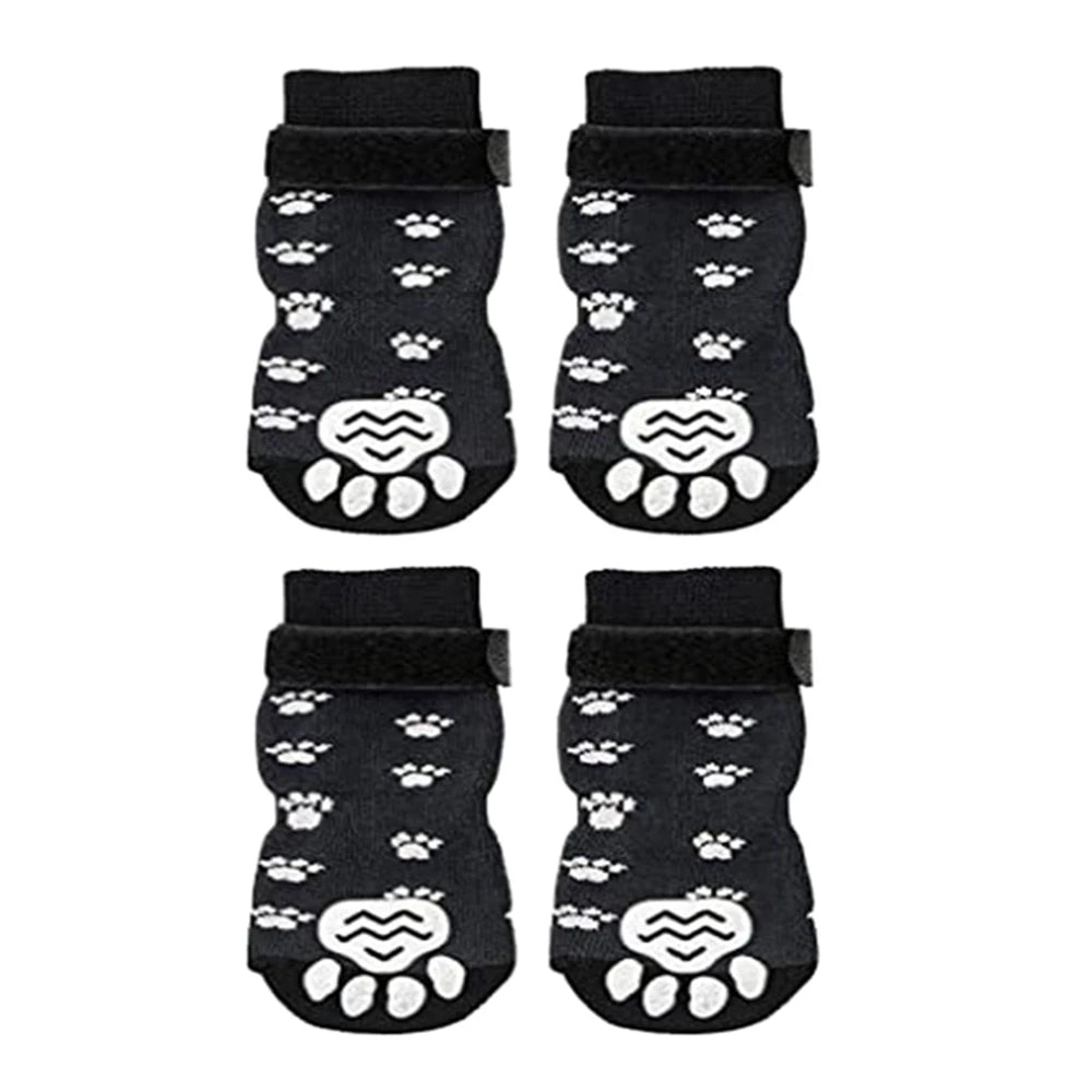 4pcs Anti-Slip Pet Dog Cat Socks with Adjustable Straps for Pets Paw Protector for Small Medium Dogs Puppy Dog Shoes Indoor Wear