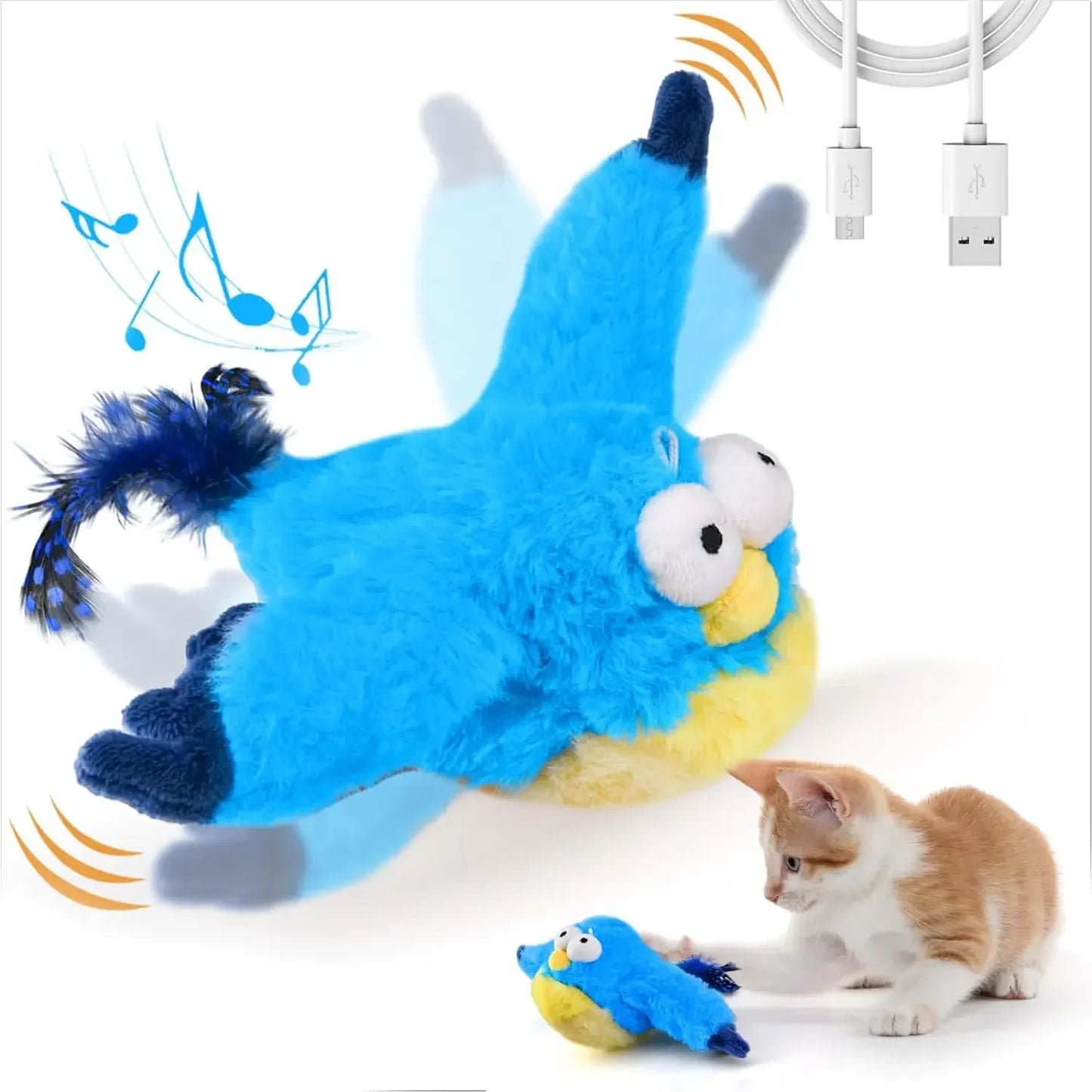 Interactive Cat Toys, Rechargeable Chirping Flapping Bird(no Flying) with Catnip for Indoor Cats, Touch Activated Plush Toys