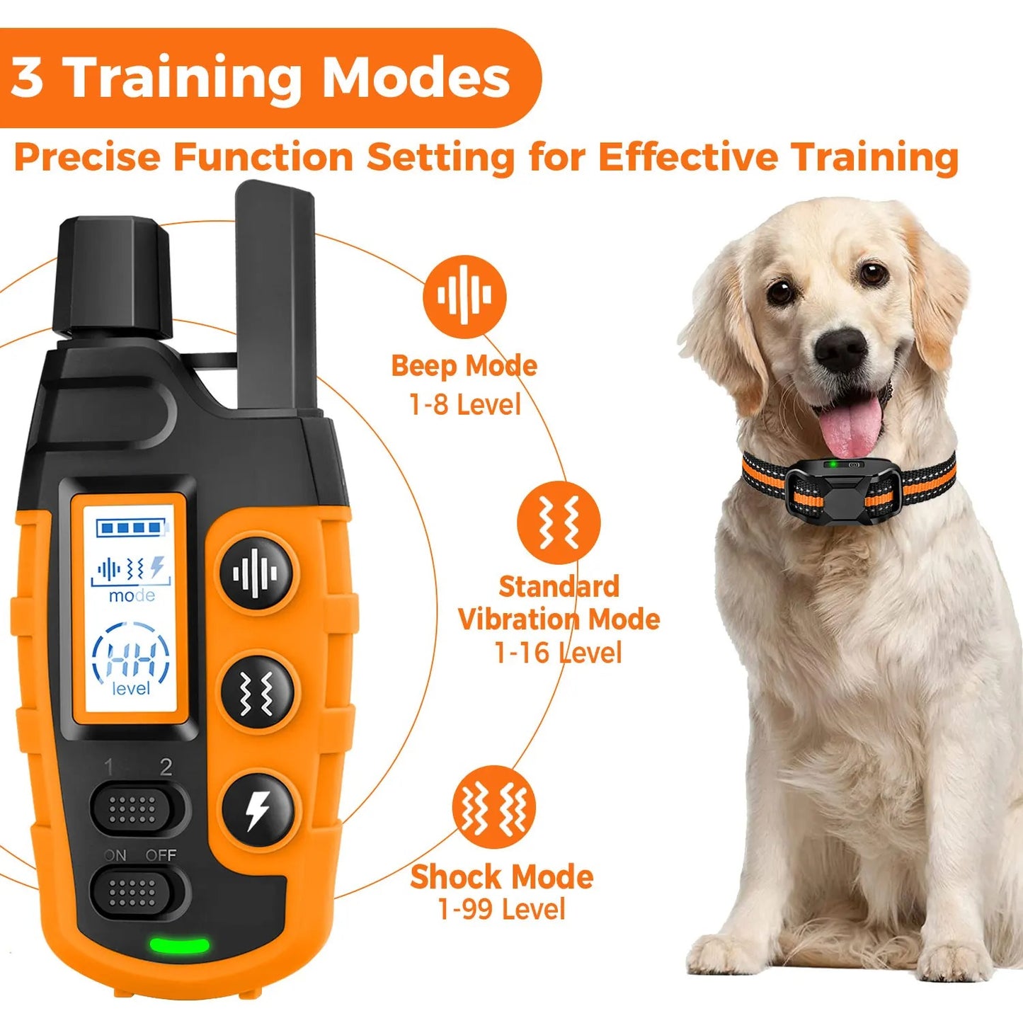 Electric Dog Training Collar Remote Control Waterproof Pet Behavior For 5-120lbs Puppy With Shock Vibration